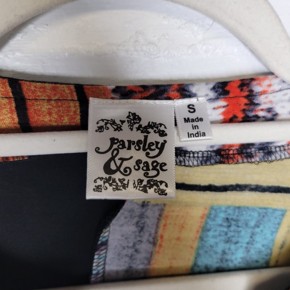 Parsley & Sage Women's Small Tunic Shirt Top Black Orange Patchwork - Picture 4 of 5